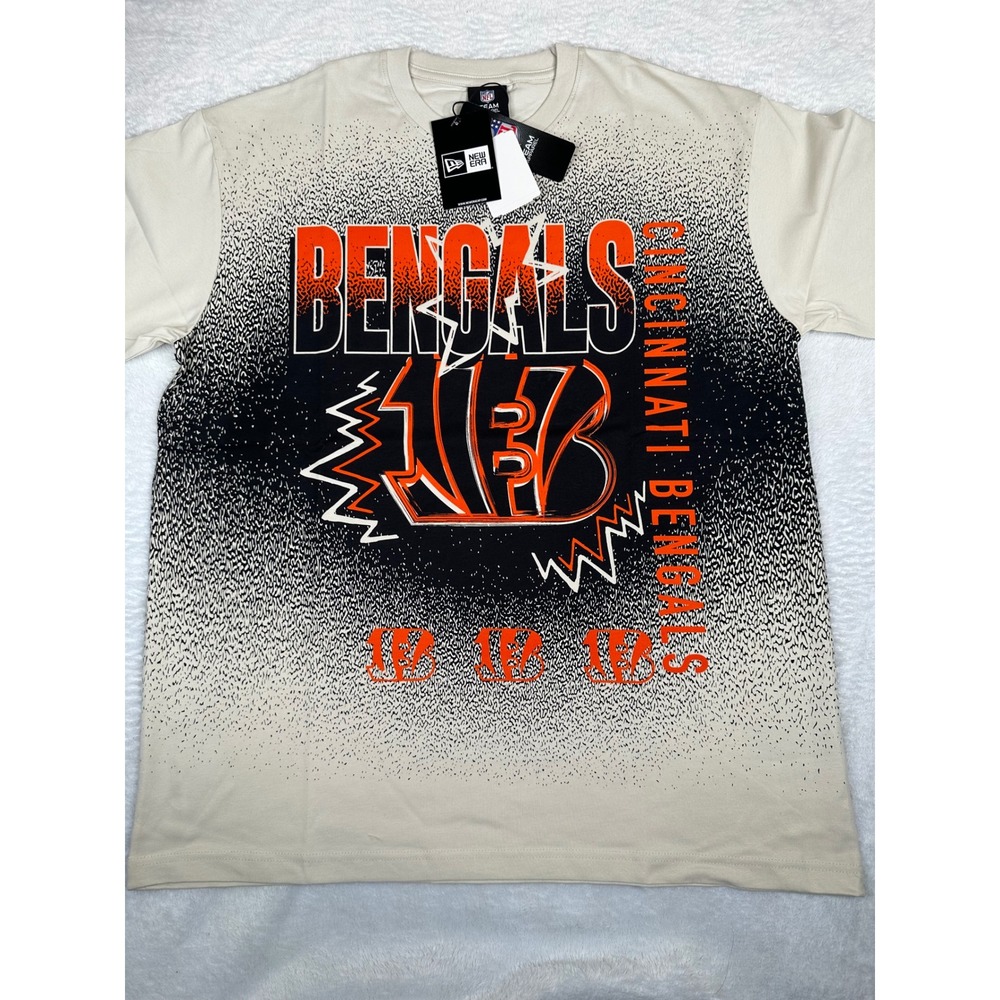 New Era Cincinnati Bengals NFL Graphic T-Shirt Cream Black Orange Mens Medium